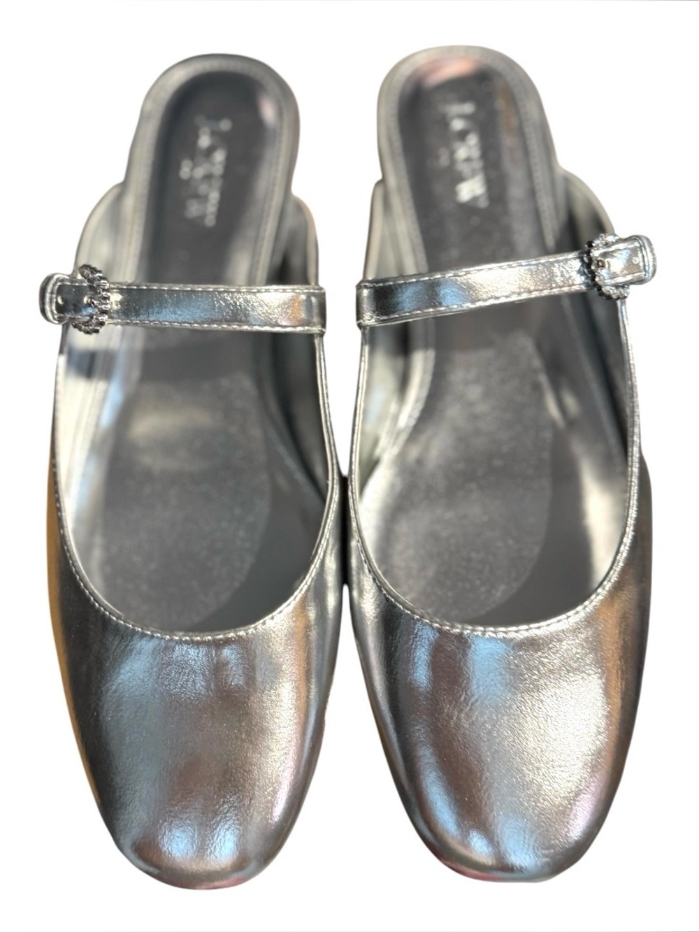 J.Crew Metallic Silver Mary Jane Slide Flats for Women